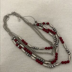 Chic Silver and Red Multi-Strand Necklace